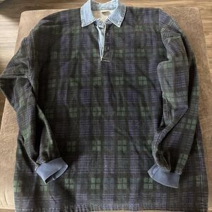 Structure Vintage Large Plaid Collar Top